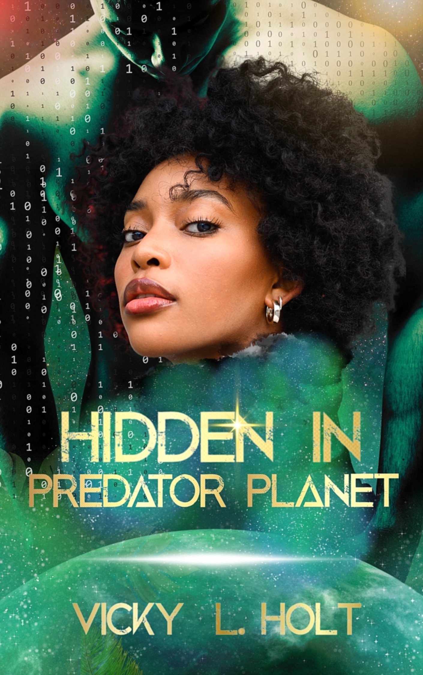Hidden Gold Type Smaller File The cover of the book, Hounded on Predator Planet, features a running white wolf and a smiling hispanic/LatinX woman